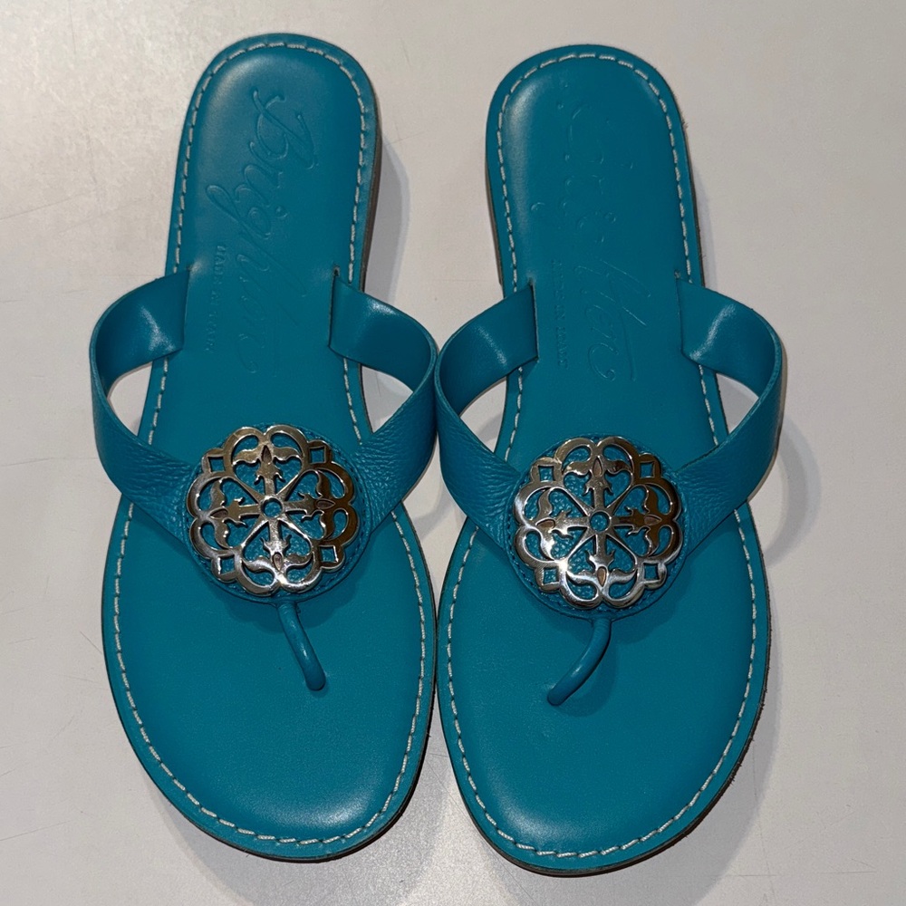 Brighton Teal Sandals with Silver Embellishment Brighton Summer Flipflop‎ 8.5